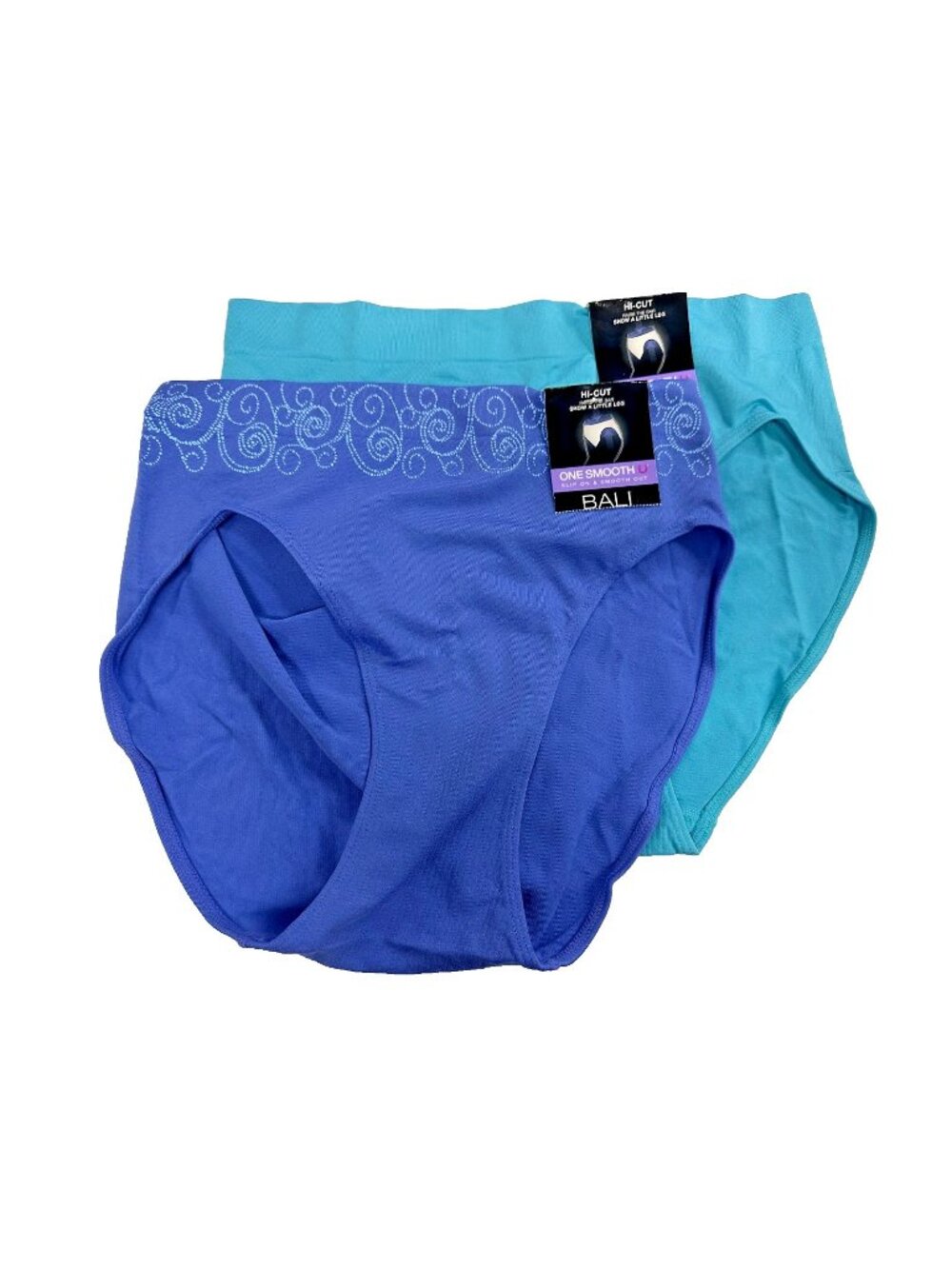 Bali womens 2-Pack luxurious Super Smooth U Hi-Cut Brief Size XL/8 Blue Panties